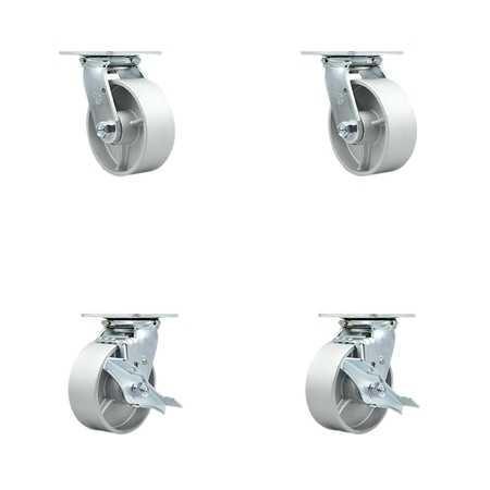 SERVICE CASTER 5 Inch Semi Steel Swivel Caster Set with Ball Bearings 2 Brakes SCC-30CS520-SSB-2-TLB-2